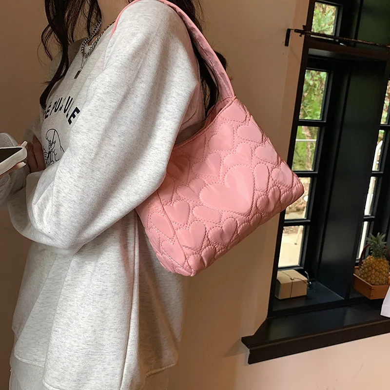 Tote Bags for Women Oxford Luxury Designer Handbags Purse Fashion Heart Winter Small Shoulder Bag Quilted Padded Top Handle Bag