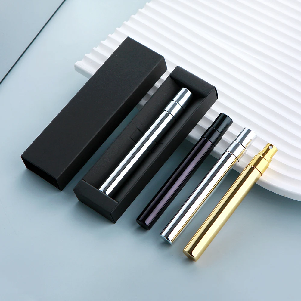 30 قطعة 10 مللي زجاجة عطر مع علبة التعبئة والتغليف الذهب الفضة الأسود زجاجة رذاذ عينة قوارير الألومنيوم العطور المحمولة البخاخة