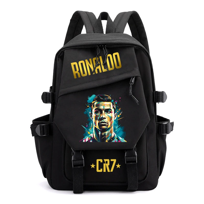 Ronaldo-Sac d'École Noir SR Imprimé pour Enfant, Cartable Adapté aux Bol