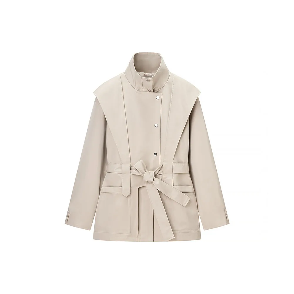 

Autumn new women's fashion simple and versatile lace up stand up collar motorcycle trench coat jacket