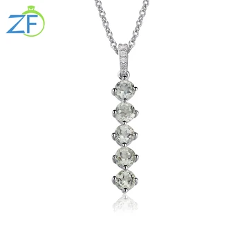 GZ ZONGFA Women&#x27;s Natural Green Amethyst Pendant Necklace Simple 925 Sterling Silver Chain Jewelry Wedding Gifts