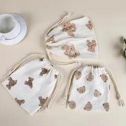 Bolsas de algodón con estampado de oso para bebé, organizador de cadena apilable, bolsa de pañales, accesorios esenciales para bebés