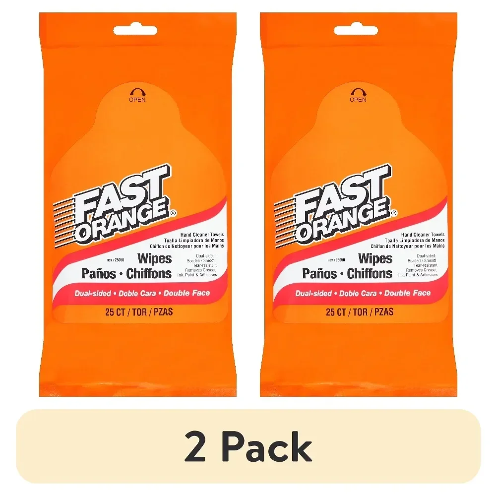 Wipes Textured Citrus Hand Cleaner Towels 25 Count Pack of 2 25050 Heavy Duty Cleaning Wipes for Car, Garage, Kitchen