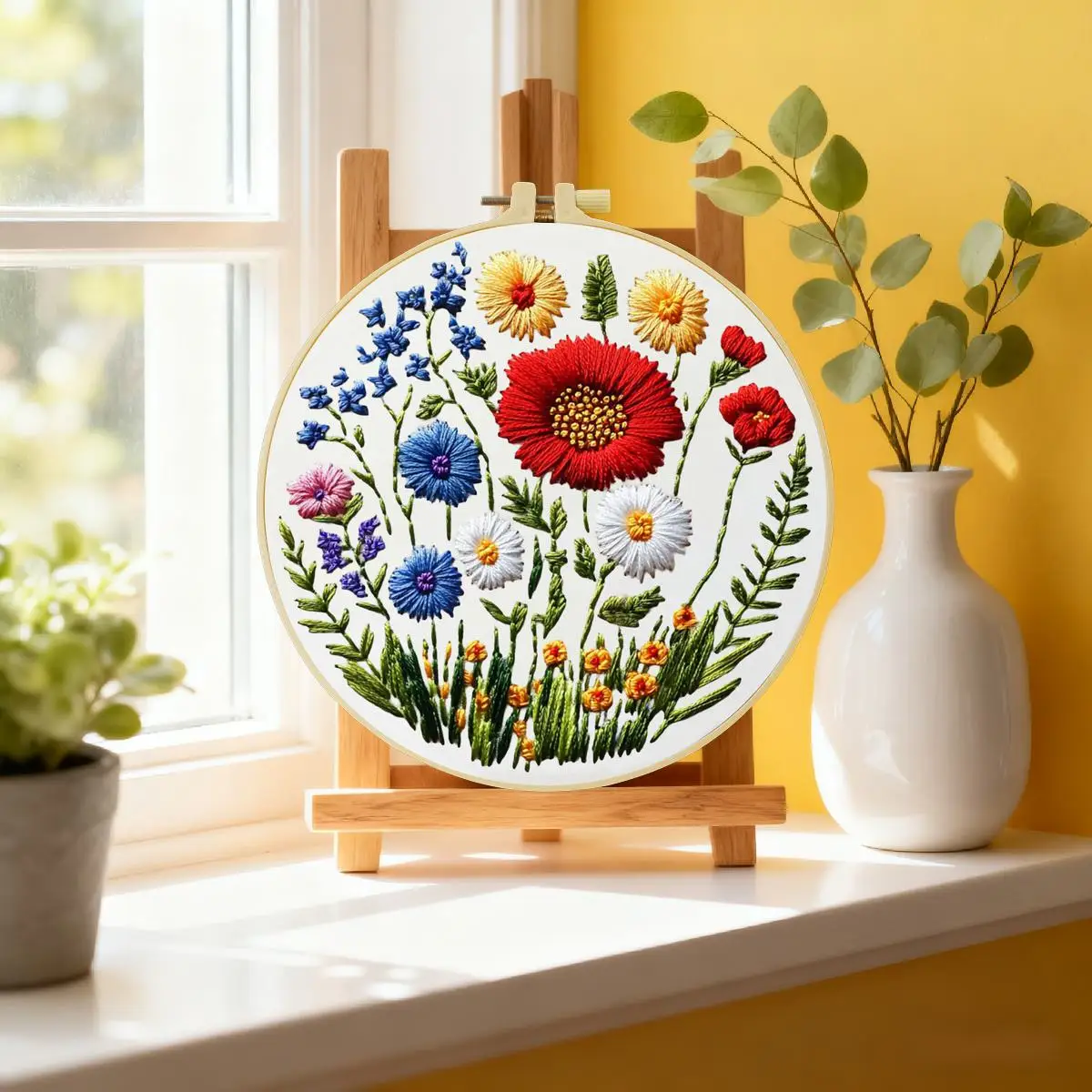 1 Stück 20X20CM/15X15CM 7,87/6,3 Zoll Blumen-Stickerei-Starter-Kit DIY-Kit DIY-Stickerei-Set Handarbeiten Nähkunst Heimdekoration – Detail 1