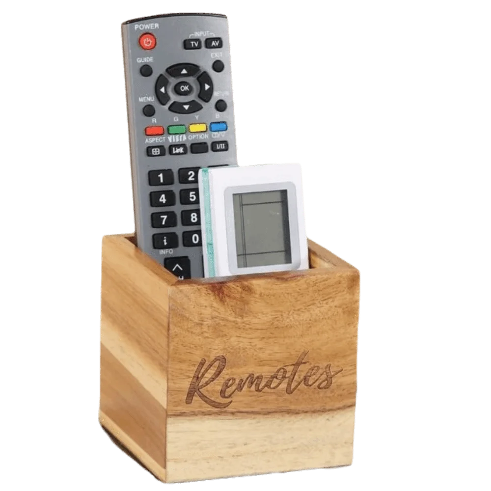 Acacia Wood Remote Control Organizer Natural Wood Color Vintage Style Remote Container Remote Control Holder Home Organization