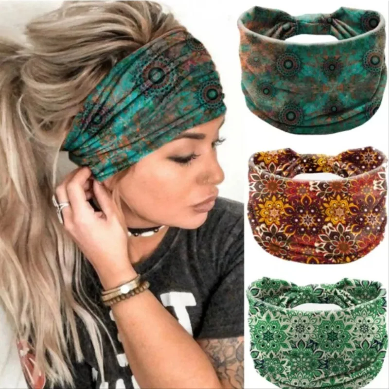 

New Bohemian Mandala Flower Headband for Women Elastic Sweat Wicking Breathable Wide Edge Hair Accessory for Everyday Wear