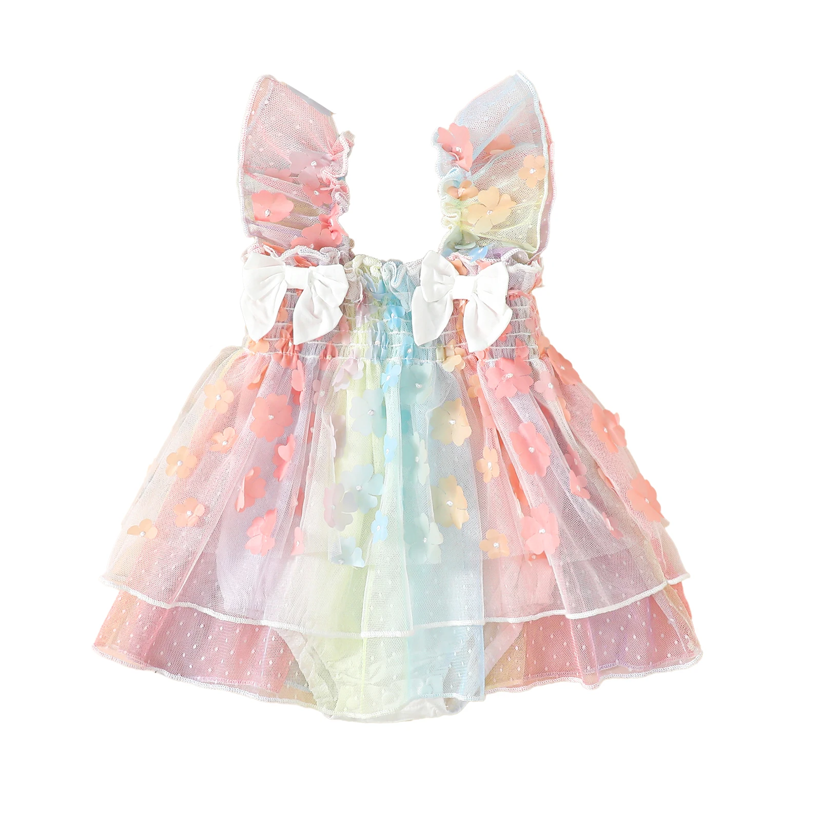 

Infant Baby Girls Summer Romper Dress Colorful Floral Pattern Tulle Sleeveless Jumpsuit