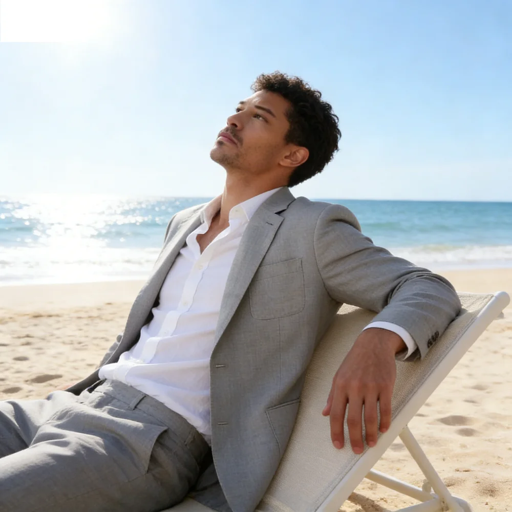 

Men's Casual Linen Terno Slim Fit Customized Smoking Suit Elegant Business Jacket Smart Blazer for Dance