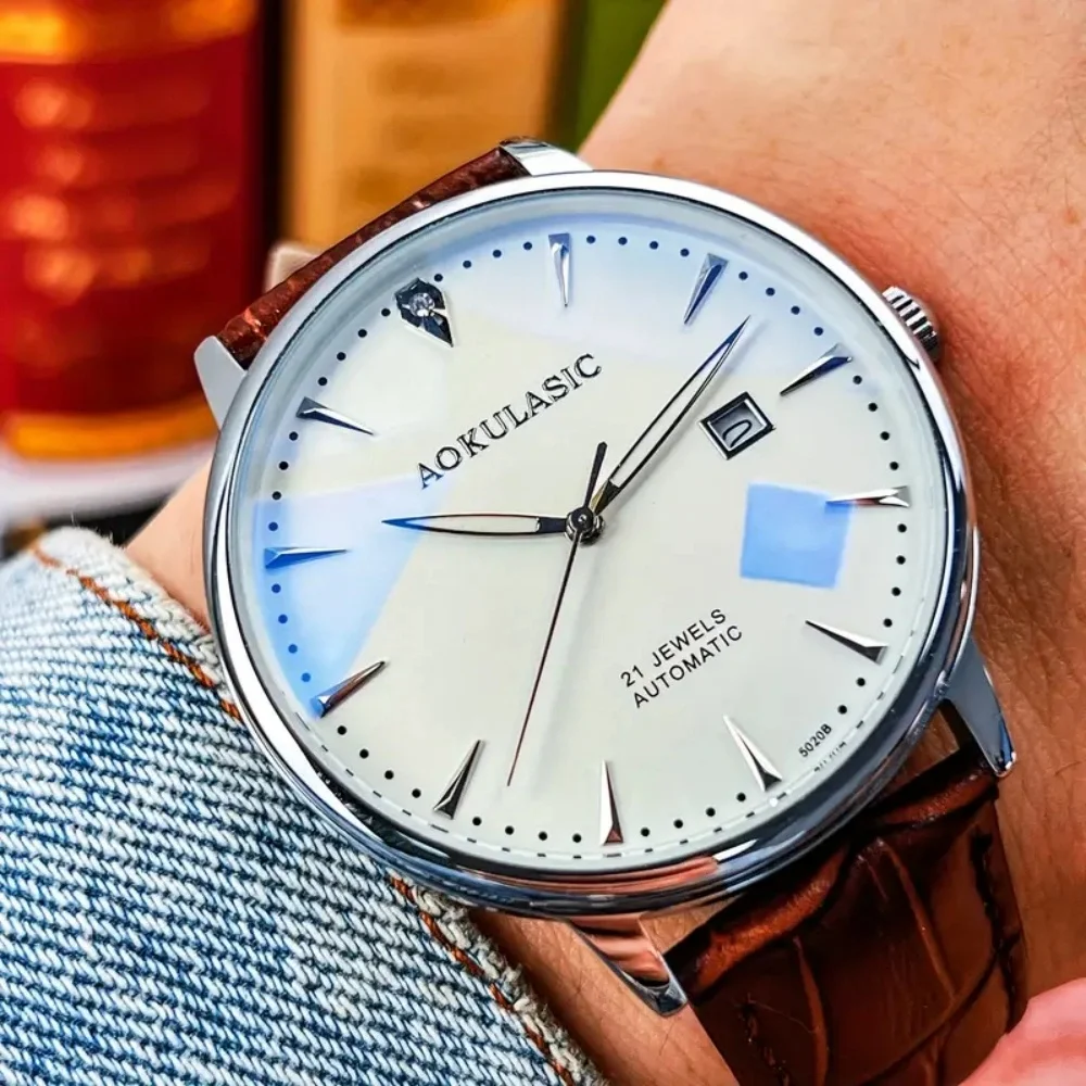 New Men's Automatic Mechanical Watch, Suitable for Business and Casual Wear - Stylish Accessory, Skeleton Ultra-Thin Watch with Calendar Function, Perfect Match with Luxury Fashion Items, Cool and Stylish Watch, Best Christmas Gift, Top Choice for Thanksgiving Gifts