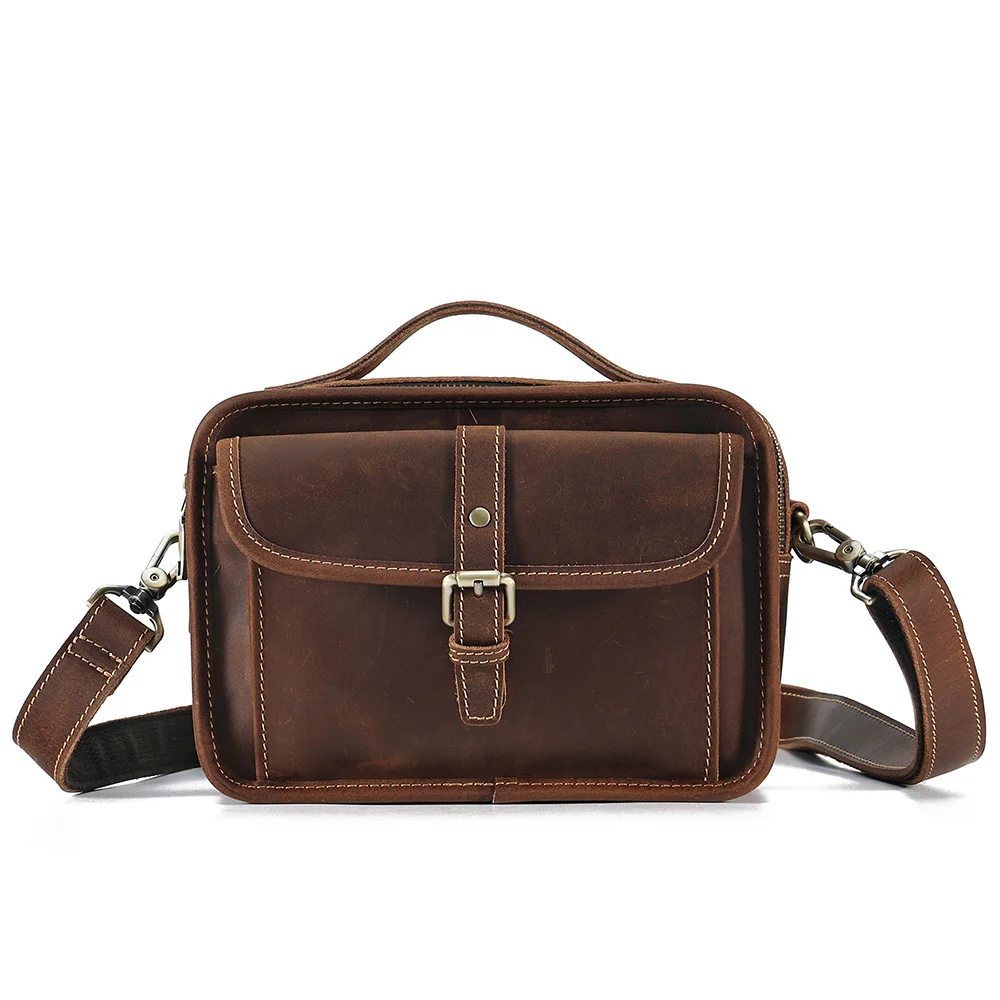 Vintage verrückte Pferd Leder Männer Umhängetaschen kleine Messenger für 7.9 "iPad Rindsleder Cross body Casual Tote Handtasche