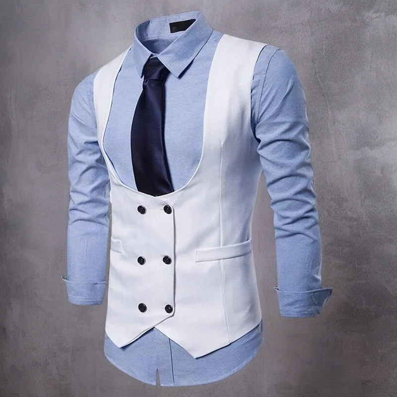 

Slim Fit Suit Vest for Men with Double Breasted Single One Piece Male Waistcoat for Formal Wedding Tuxedo Fashion Coat 2023