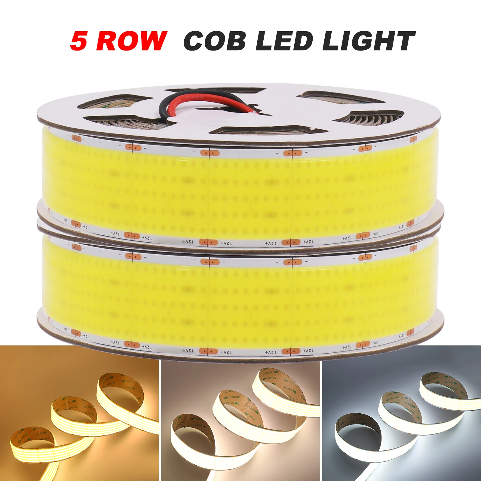 

12V 24V COB Light Strip Five Rows Super Bright LED Stripe 1600LEDs FOB Tape Warm Natural Cold White Flexible Ribbon Rope Lamp