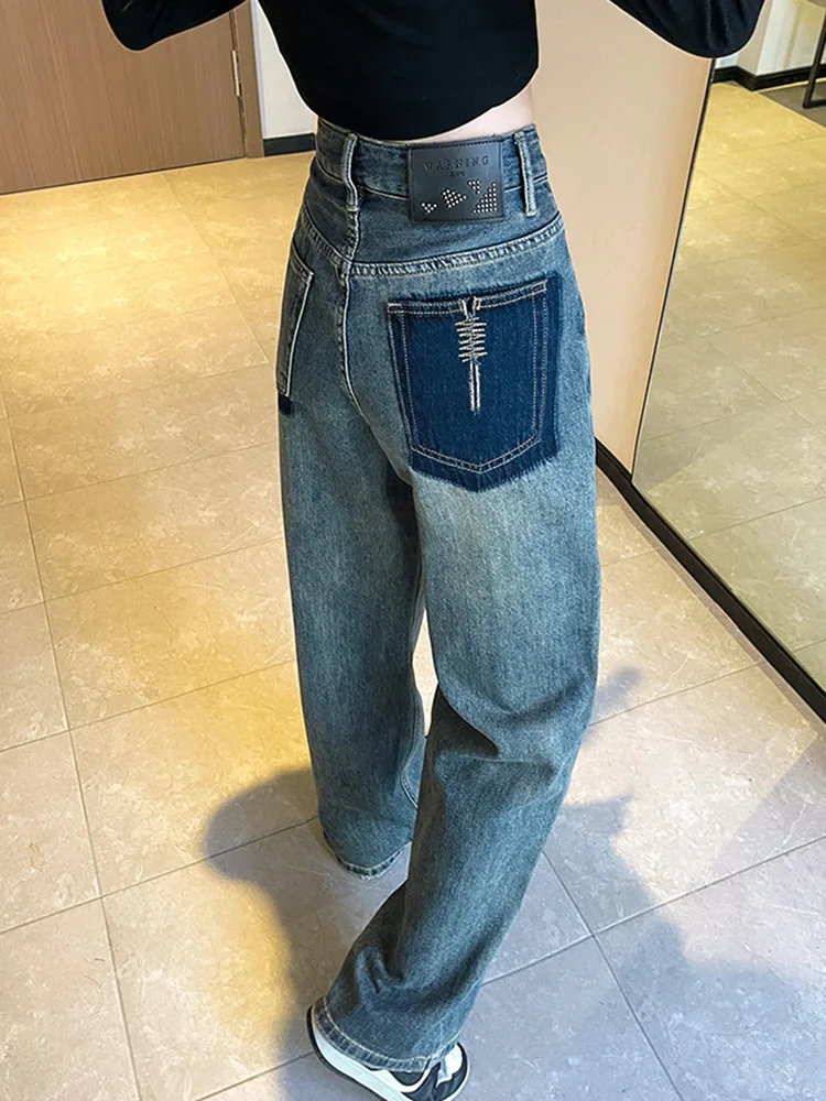 Imagem -05 - Jeans Azul Retrô Clássico para Mulheres Cintura Alta Perna Reta Jean Casual Streetwear Calça Jeans Novo