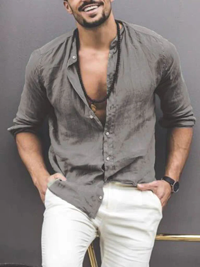 

Европейская хлопково-льняная рубашка для мужчин, тонкая, дышащая, с длинным рукавом, повседневная, универсальная, льняная рабочая одежда, модная, осенняя, для молодежи...