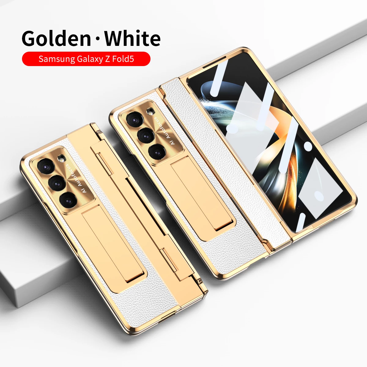 

Зернистый плоский чехол Litchi с петлями для телефона Samsung Galaxy Z Fold 5 4 3, невидимый кронштейн с покрытием, противоударный чехол с закаленной пленкой