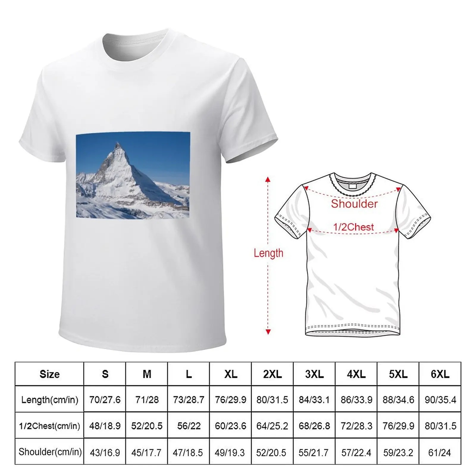 Matterhorn in winter, Zermatt, Valais, Switzerland T-Shirt oversizeds sports fans anime clothes oversized Men's cotton t-shirt