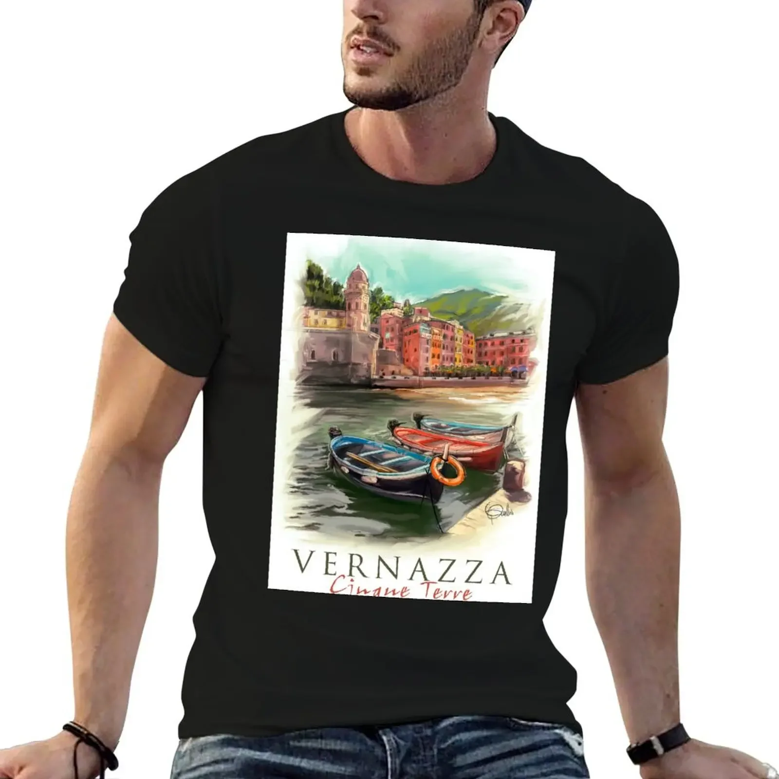 Vernazza Cinque Terre T-Shirt custom shirt summer clothes T-shirts for men cotton