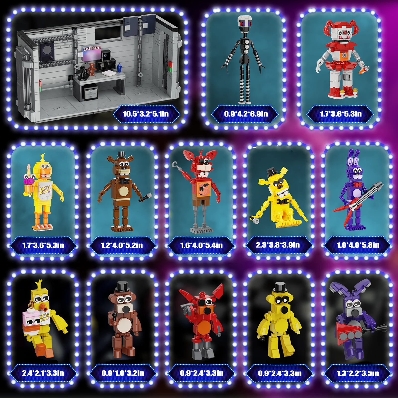 

Five Nights Horror Comedy Movie Figures Building Blocks with Freddie Bonnie Chica Foxy Model Sets Gifts for Kids Adults