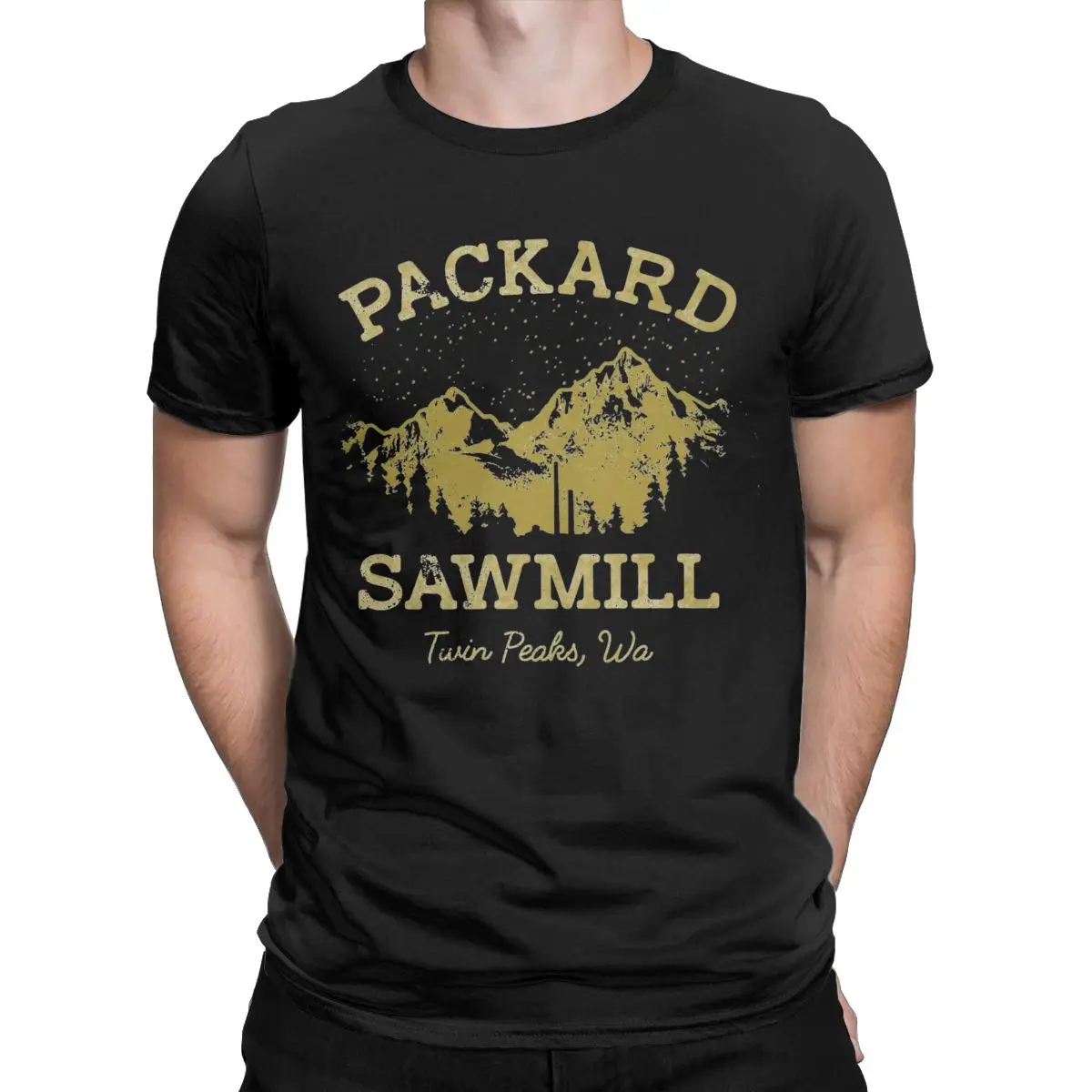 Twin Peaks Packard Sawmill Distressed Retro Vista Logo Men T Shirts Funny Tees Short Sleeve T-Shirt Pure Cotton Party Clothes