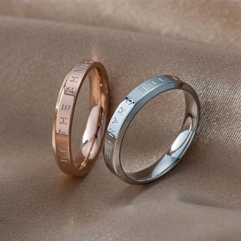 Couple Ring for Men Women Rose Gold Silver Color Titanium Steel Finger Accessories Charms Love Jewelry (GR413)