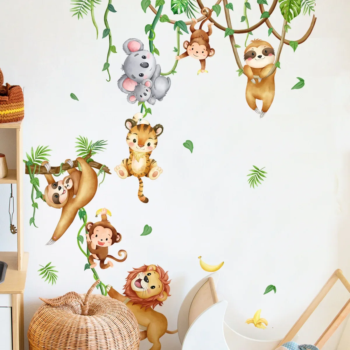 Cartoon Jungle Animal Monkeys Wall Stickers Kids Room Boys Bedroom Living Room Wall Decor Vinyl Zoo Children Wall Decals Nursery