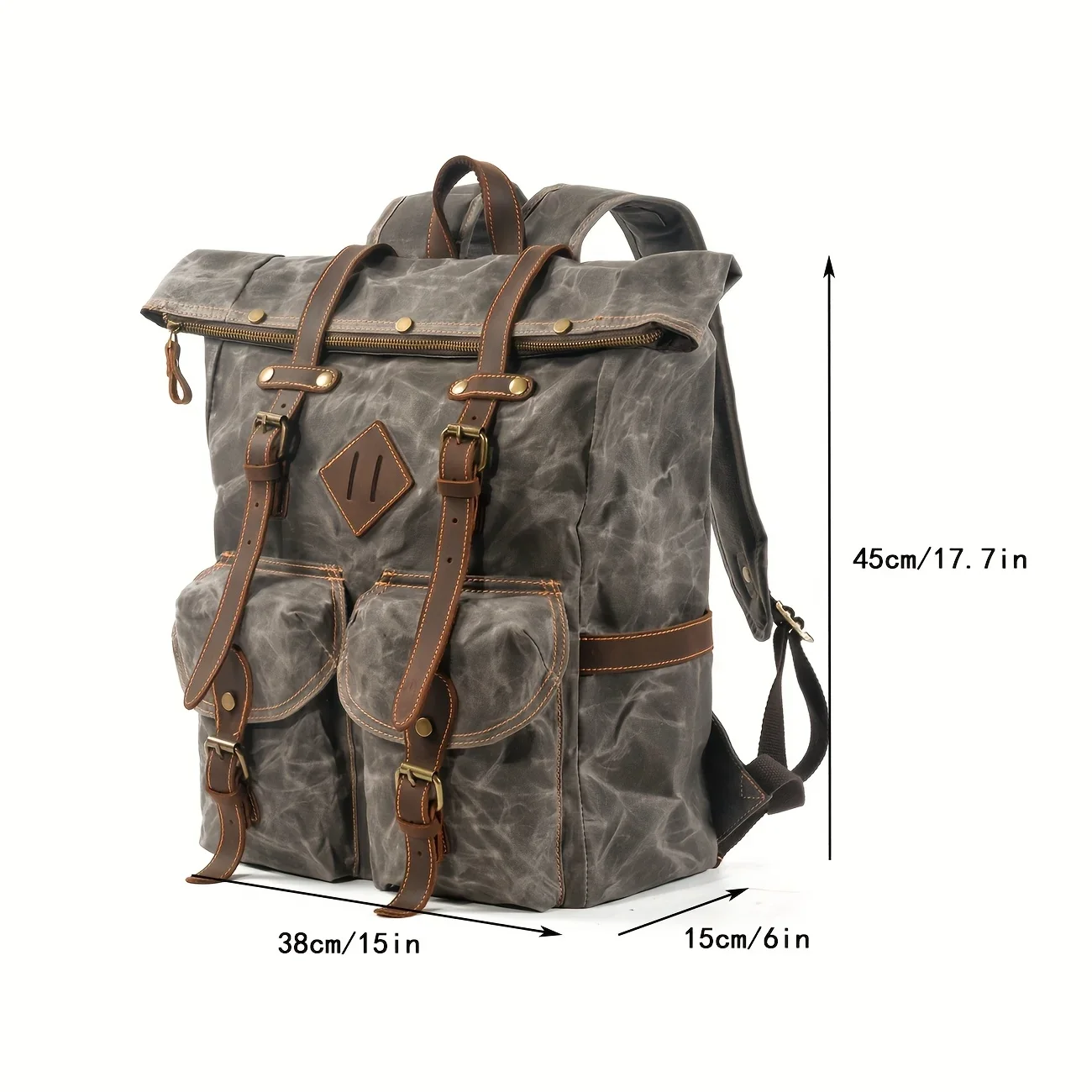 Men Vintage Waxed Canvas Backpack Waterproof Mountaineering Travel Bag Multi Pocket Retro Multi-Functional Backpack
