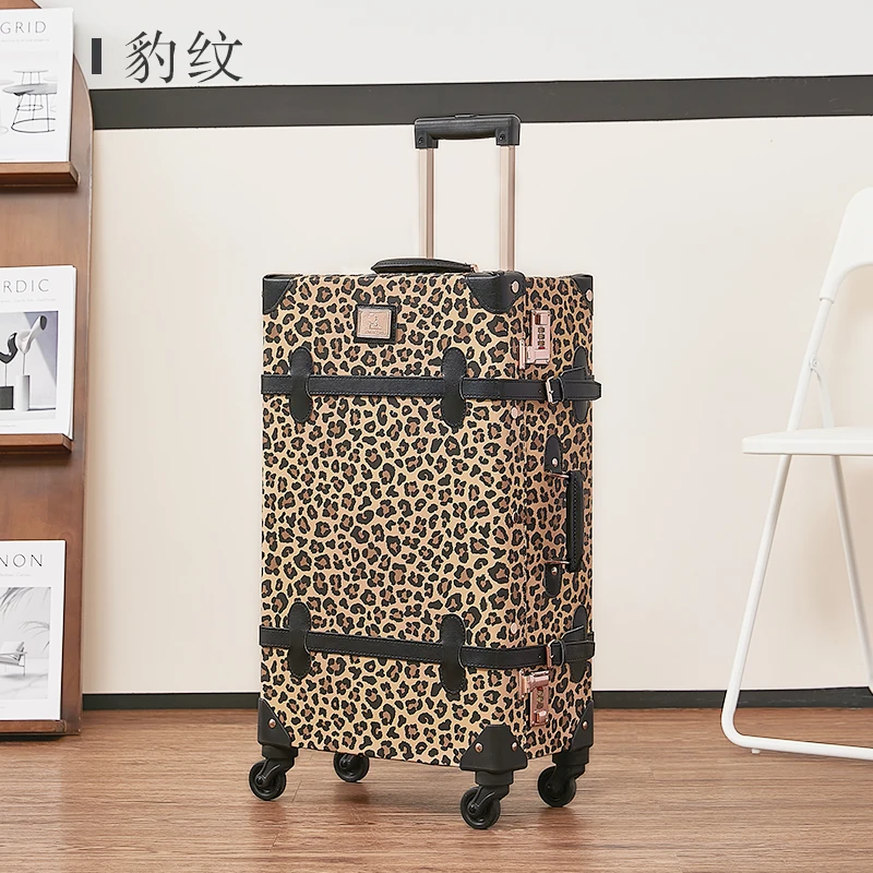 Cartoon uv clear printed trolley luggage universal wheel cute personality retro suitcase female cartoon suitcase student case