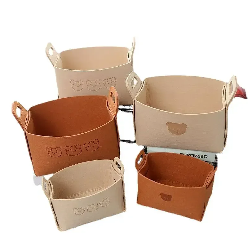 Bear Felt Foldable Storage Basket Desktop Storage Box Snack Toys Cosmetics Storage Basket Laundry Basket