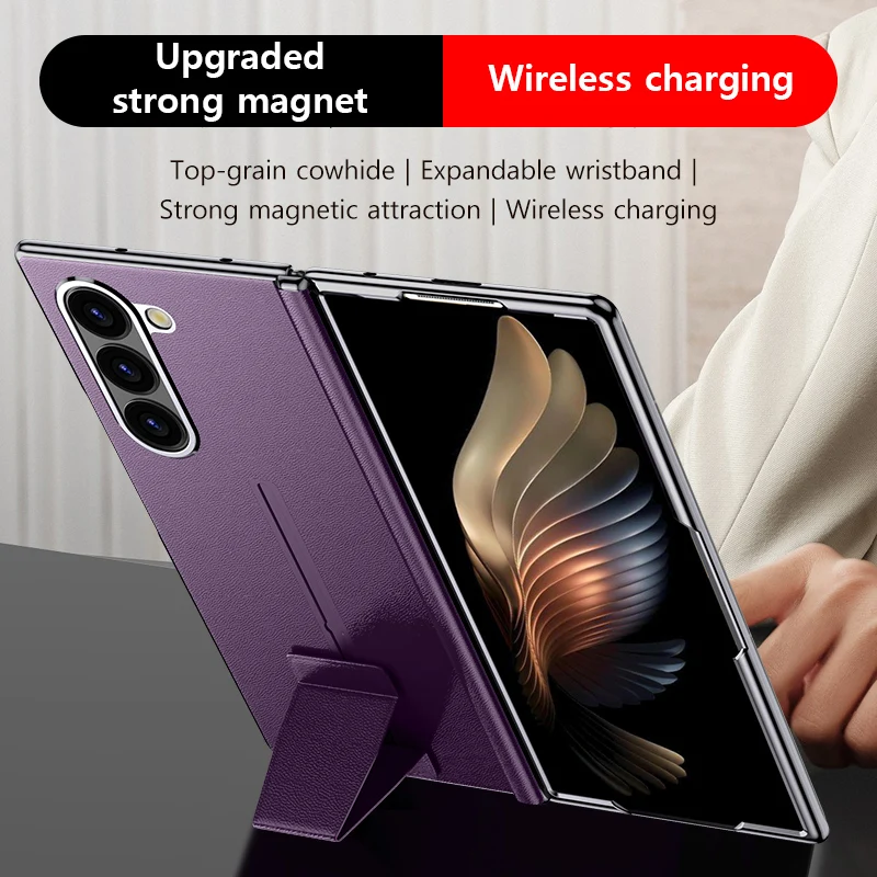 

LANGSIDI кожаный чехол для телефона Samsung Galaxy Z Fold 6 5 Fold6 Fold5 складной нажимной кронштейн задняя крышка с защитной пленкой