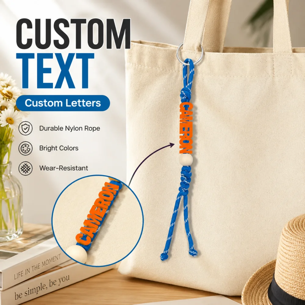 Customizable 3D Letter Rope Bag Charm Personalized Beaded Keychain Pendant for Tote Bag Purse Accessory