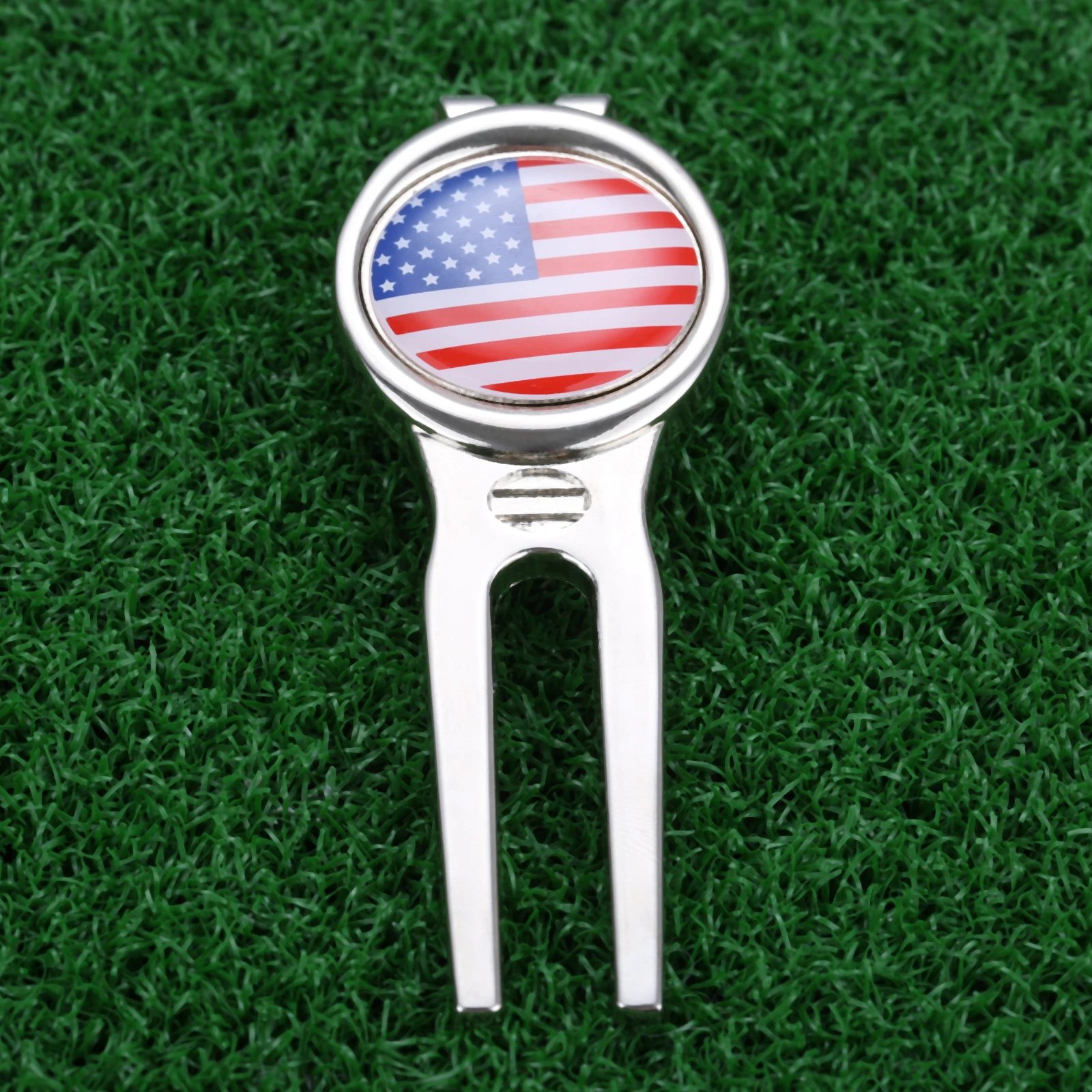 1PC Alloy Golf Pitch Mark Repair Divot Tool With Detachable Golf Hat Clip Ball USA Flag Marker 2-in-1 Pocket Green Accessories