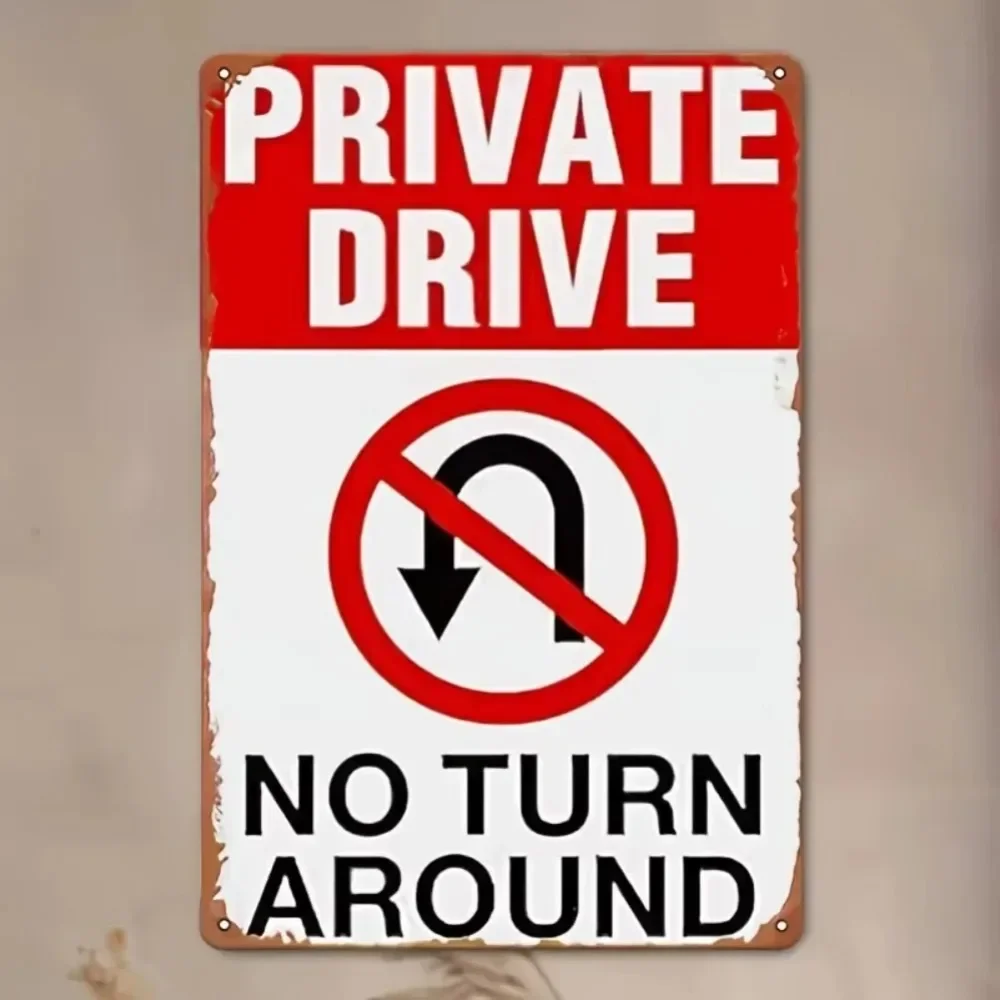 DrivewayNoUTurn ™   "الممر الخاص" الخالدة: لا يوجد علامة معدنية على شكل حرف U" مع موضوع مصمم بشكل خبير،