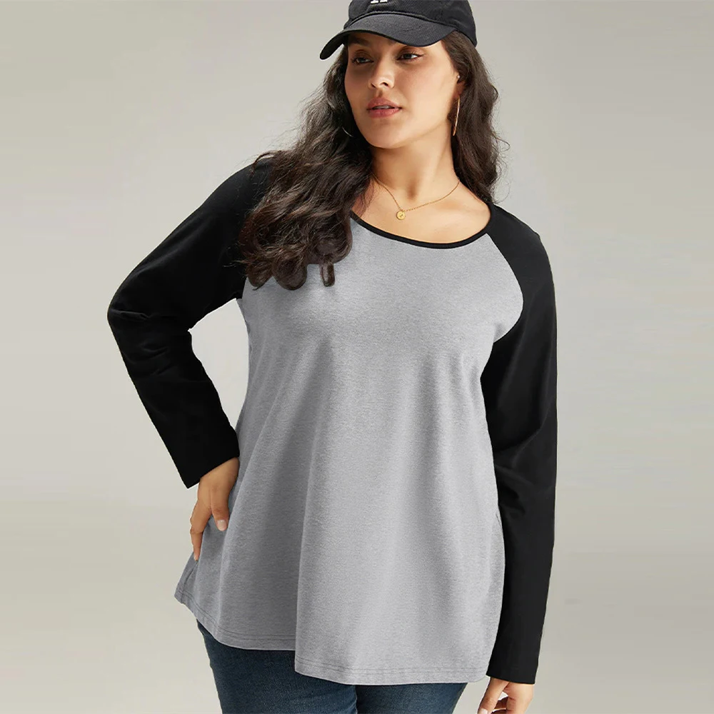 2024 Grey And Black Baggy Shirt Oversize T-shirts Woman Gym Plus Size Long Sleeve Top Loose Casual Cheap Clothes Free Delivery