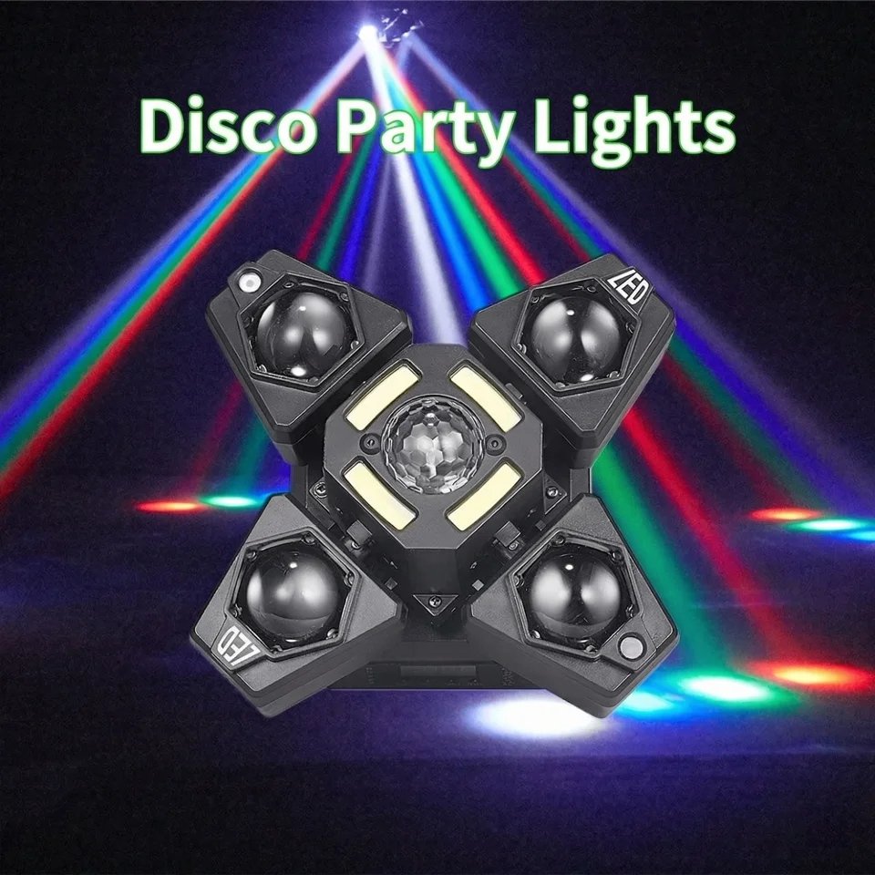 

60W 4-Arm LED Moving Head Light RGB Beam Laser Strobe Magic Ball DMX512 Sound Activated Stage Lighting for Bar KTV Party Disco