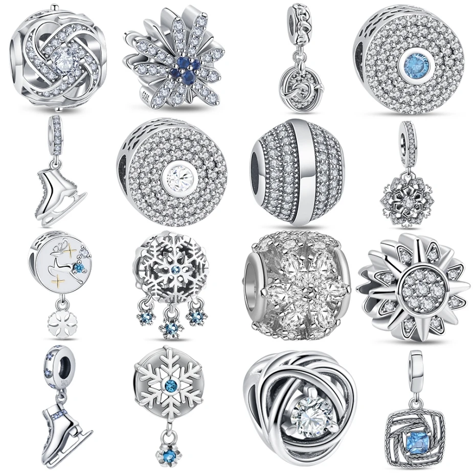 Original 925 Sterling Silver Charms Zircon Cup Snowflake Flame Cross Balloon Pendant Beads Fit Brand Bracelets Women DIY Jewelry