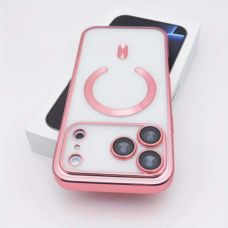 Capa Protetora Transparente Fina para iPhone 11 12 13 14 15 16 17, Incluindo Versões Pro Max e Plus, com Design em Rosa