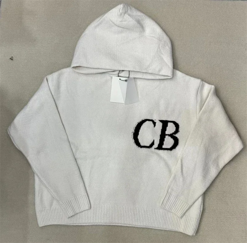 25ss Jacquard CB Knitted Hooded Sweaters Oversized Casual Mens Knit Hoodies Top Quality Grey Womens Wool Sweaters