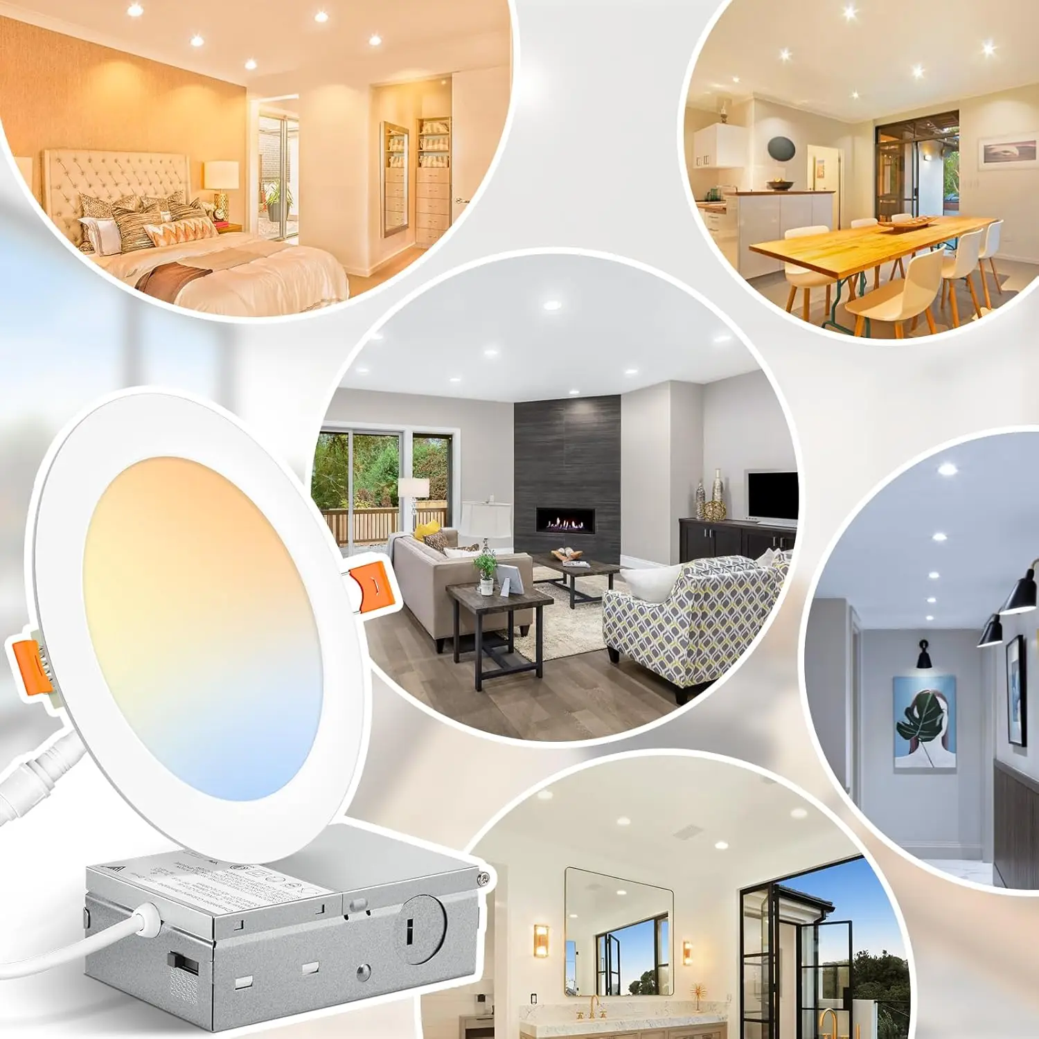 Maxvolador 6 Inch Ultra-Thin Led Recessed Ceiling Light With Junction Box 1200Lm High Brightness 6-Pack, 5Cct