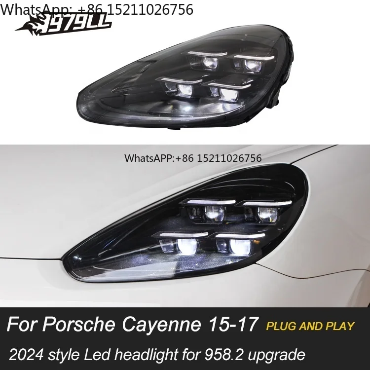 [1979ll] lâmpada de cabeça do carro 2015 2017 2016 958 faróis atualizados para 2024 estilo pdls farol led para porsche cayenne 92a 958.2
