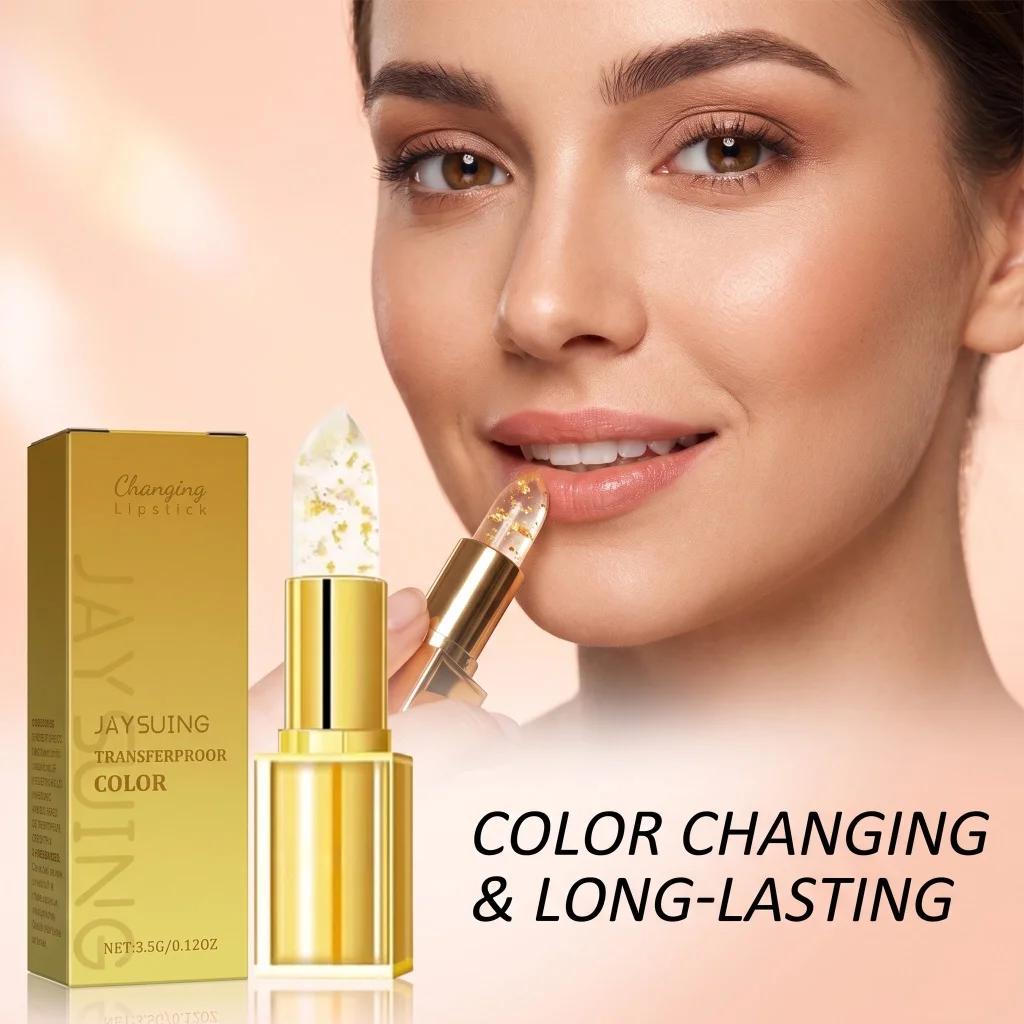 Color Changing Gold Foil Lip Balm Moisturizer Brighten Erase Lip Lines Alleviate Dryness Non-stick Long Wear Hydrating Lip Care