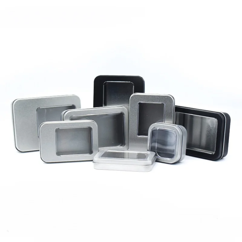 6PC Multiple Styles Transparent Window Nail Art Storage Tin Box Small USB Drive Badge Metal Case Desk Jewelry Cosmetic Organizer