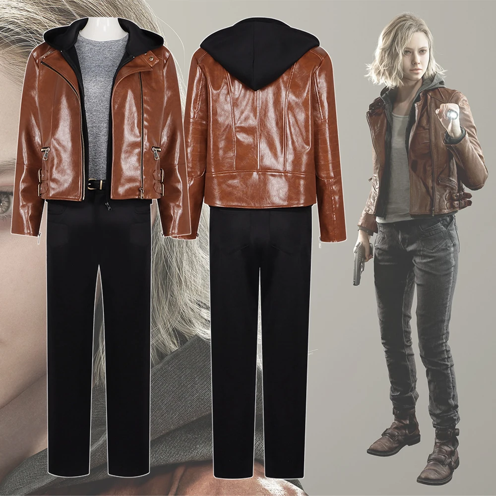 

Game Biohazard Resident 9 Requiem Grace Ashcroft Cosplay Costumes Brown Faux Leather Jacket For Women