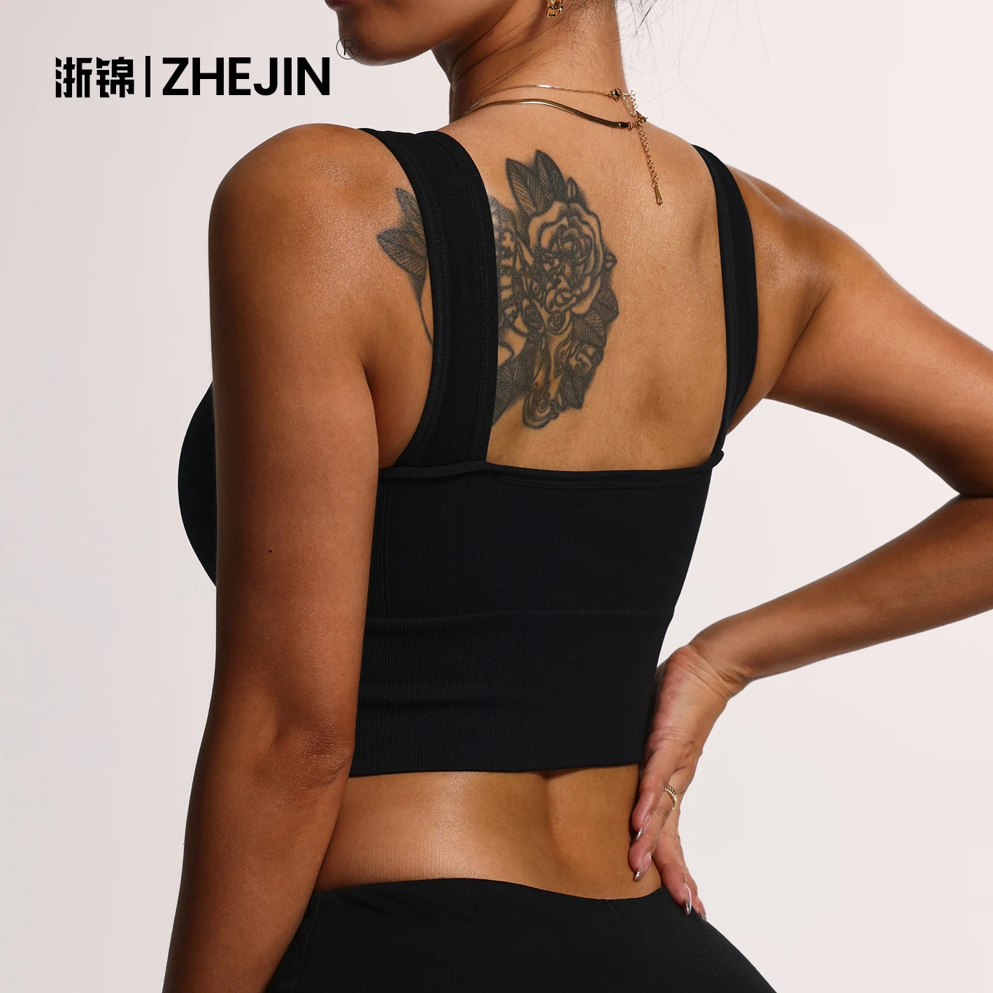 ZHEJIN Ribbed Seamless Sports Bra Women Square Neck Yoga Bra Padded Push Up Gym Workout Crop Top Longline Fitness Activewear