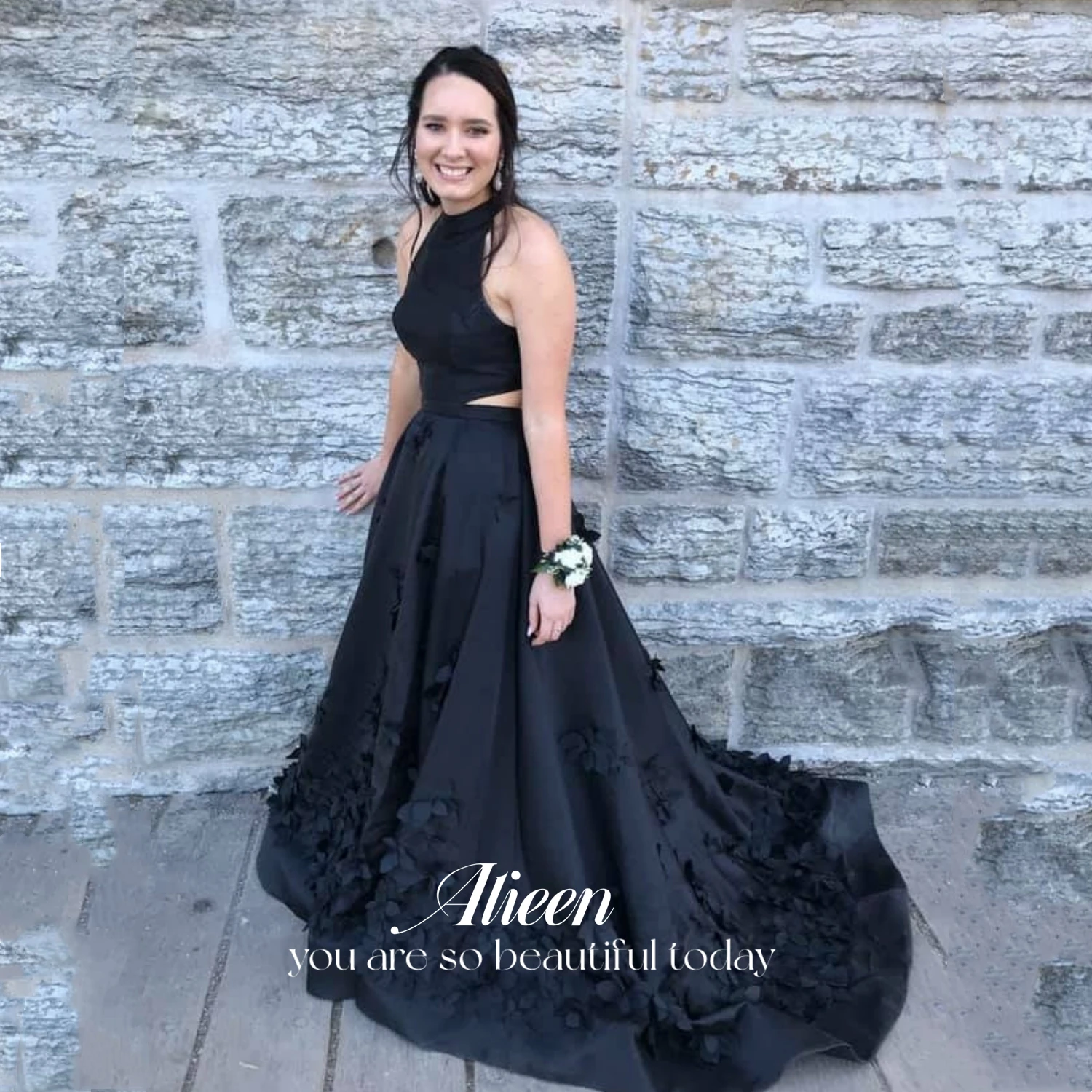 

Aileen 3D Flowers Ball Gowns Satin Gala Dresses Woman 2024 for Party Dresses Woman Black Saudi Women Evening Dress Two Piece Set