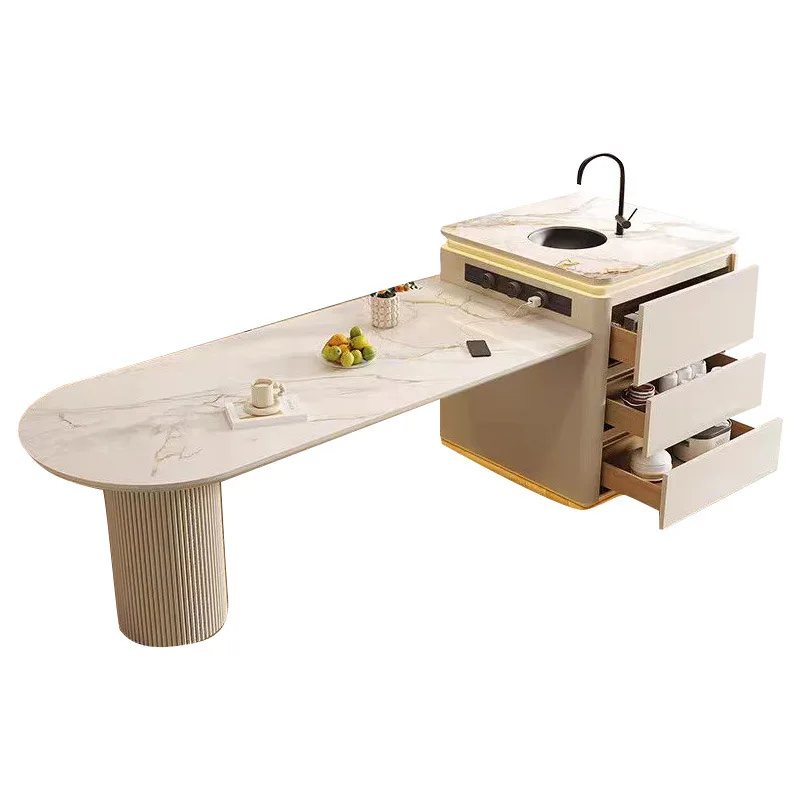 

Modern, minimalist, arc, slate, island, dining table, all-in-one, retractable