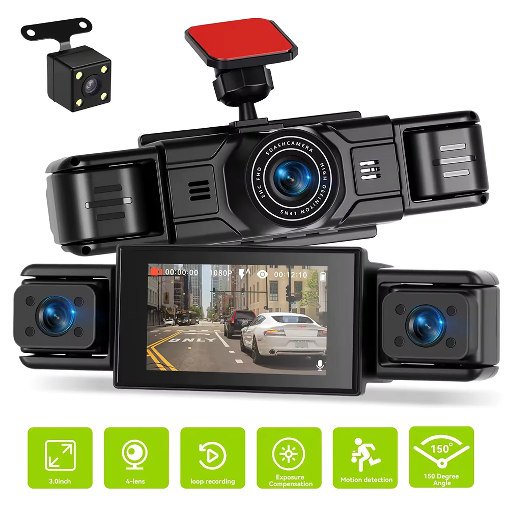 Podofo 1080P caméra de tableau de bord de voiture avant gauche droite arrière Vision nocturne enregistrement en boucle enregistreur vidéo de voiture détection de mouvement moniteur de stationnement