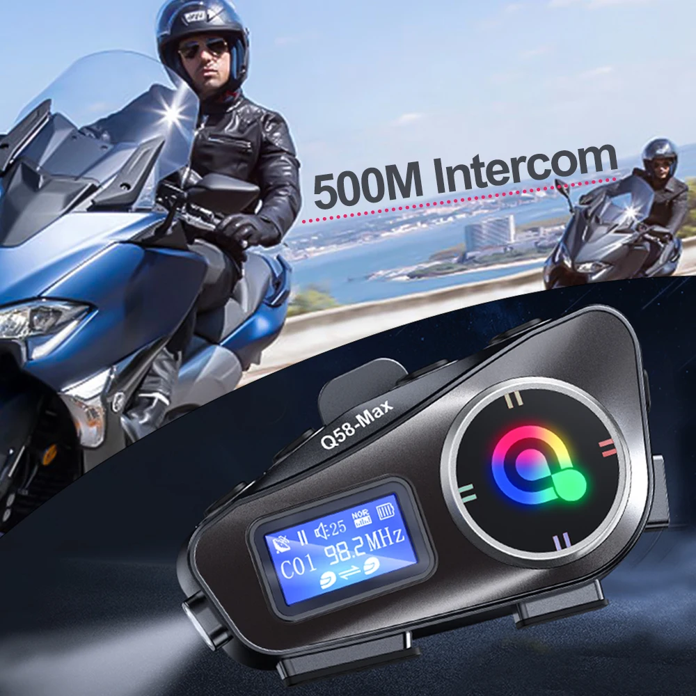 

Large Screen Display Helmet Intercom Motorcycle Bluetooth Helmet Headset BT5.3 Q58 Interphone With LED light FM Support SD