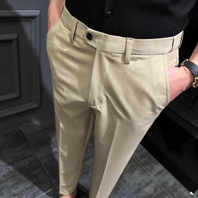 

2023 British High Waist Straight Pants Men Social Trousers Pant Italian Mens Formal Pant Pantalones Hombre Dress Ankle Pants 38