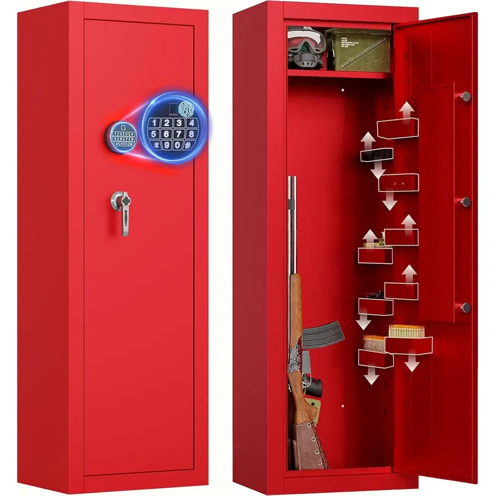 

Biometric Security Cabinet for Firearms, Adjustable Storage, Ammunition Box, Anti-Theft Alarm, Suitable for Large Guns, Rifles,
