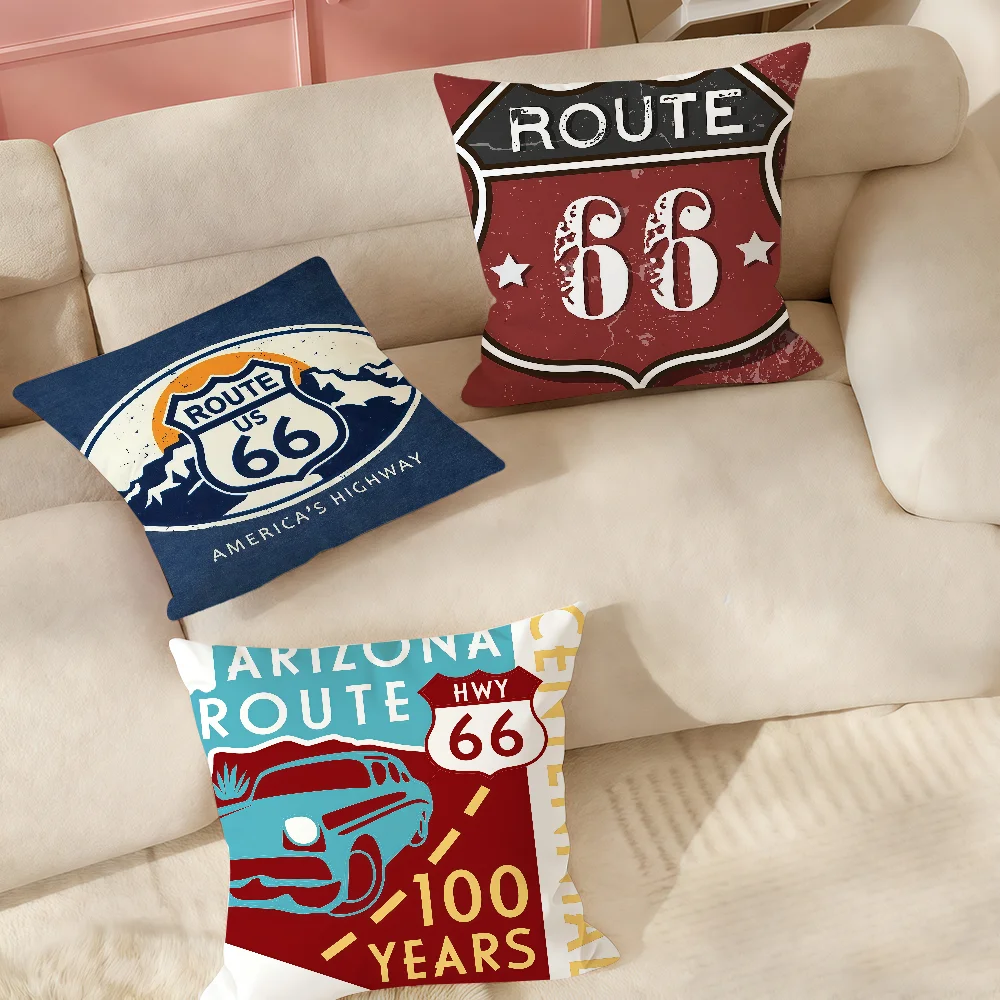 Fashion US Route 66 Pillow Case Suitable For Bedrooms Living Rooms Cars Home Decoration